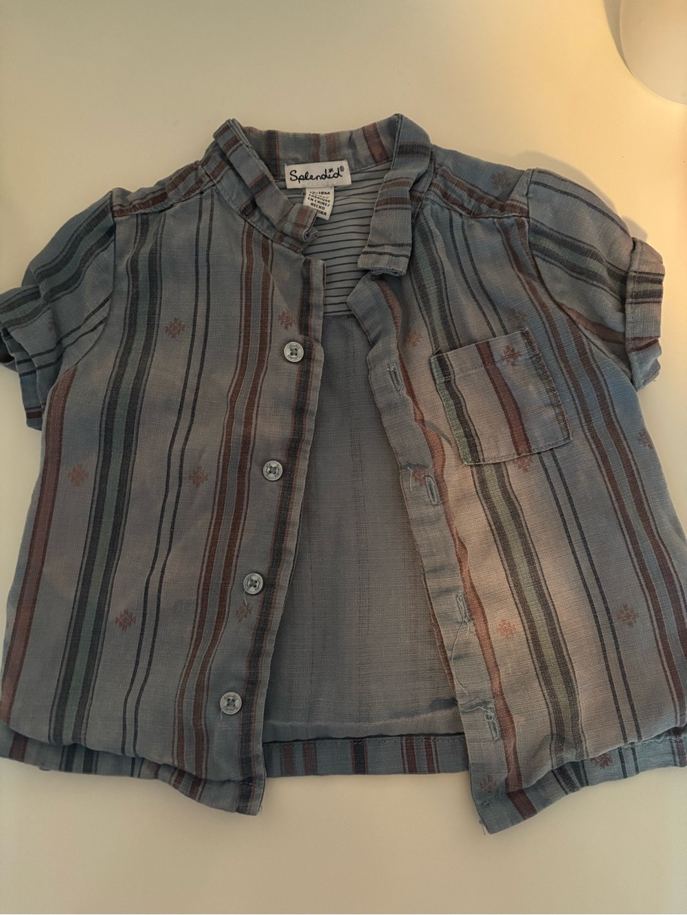 Splendid Striped Short-Sleeve Button-Down in Blue and Brown